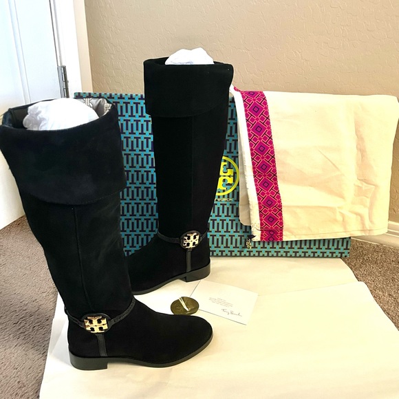 TORY BURCH MILLER BLACK SUEDE OVER THE KNEE BOOTS 5.5 & Dust Bag NEW - Picture 5 of 11